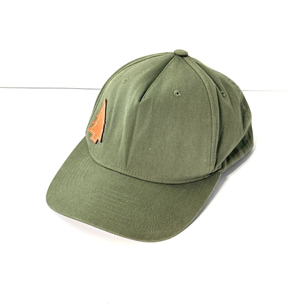 Mammoth Mountain Olive Green Snapback Hat Leather Tree Patch Adjustable Cap